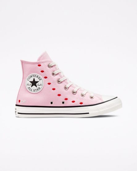 Tenis Converse Chuck Taylor All Star Embroidered Lips Cano Alto Feminino Rosa Branco | PT R0P9078